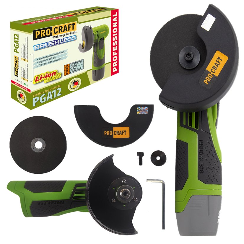 PROCRAFT PGA 12 aku mini úhlová bruska, KIT