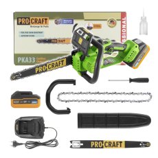 PROCRAFT PKA33 aku řetězová pila prořezávací, KIT (4 Ah, nab, kufr)