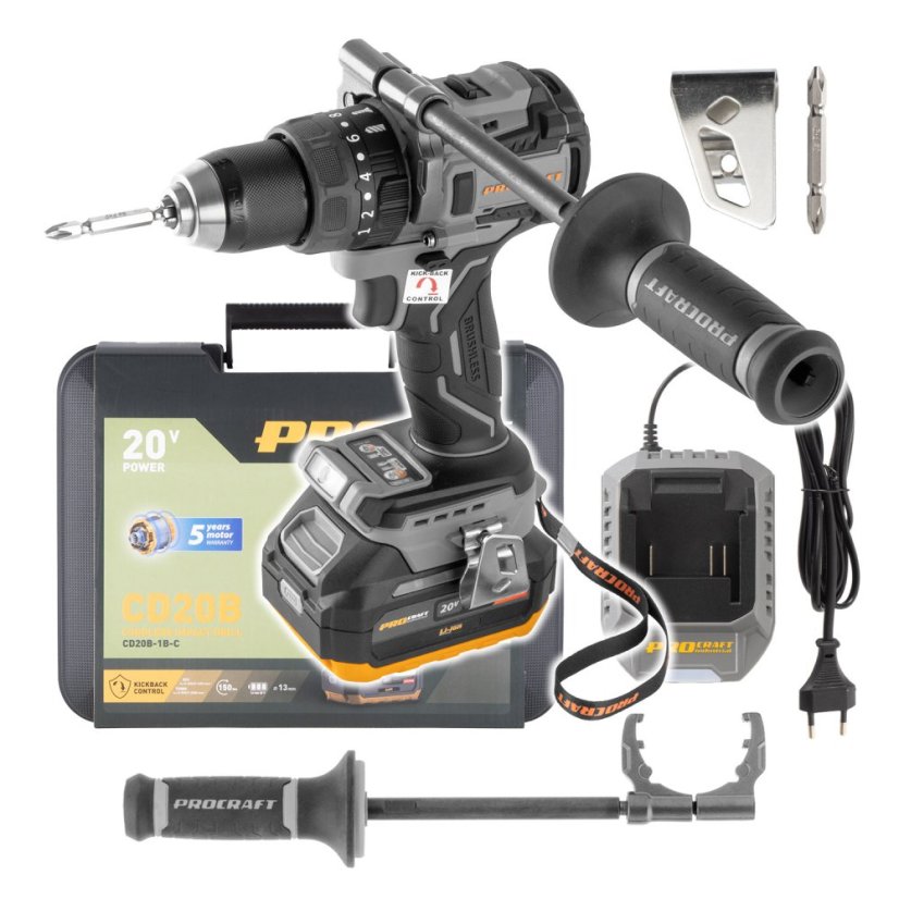PROCRAFT industrial CD20B aku příklepová vrtačka, KIT