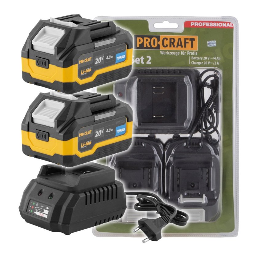 PROCRAFT nabíječka + 2x akumulátor 20 V / 4,0 Ah Turbo