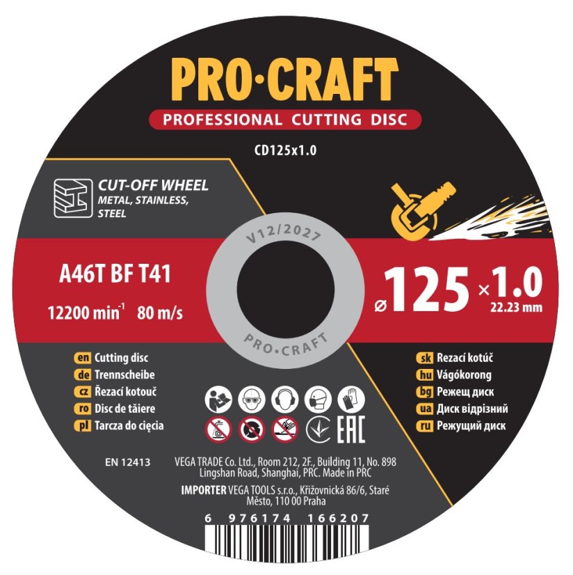 PROCRAFT rezný kotúč na kov 125 x 1,0 mm