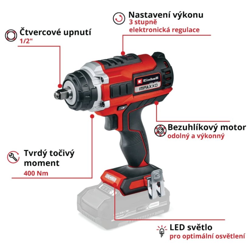 EINHELL IMPAXXO 18/400 - Solo aku rázový uťahovák (Power X-Change)