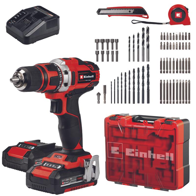 EINHELL TE-CD 18/40 Li +69 aku vrtací šroubovák, KIT 2x 2,0 Ah s příslušenstvím (Power X-Change)