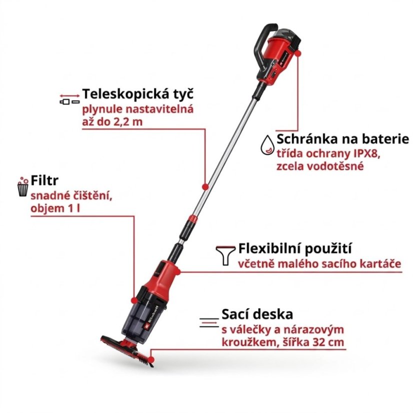 EINHELL GE-PV 18/42 Li T aku bazénový vysavač, SOLO (Power X-Change)