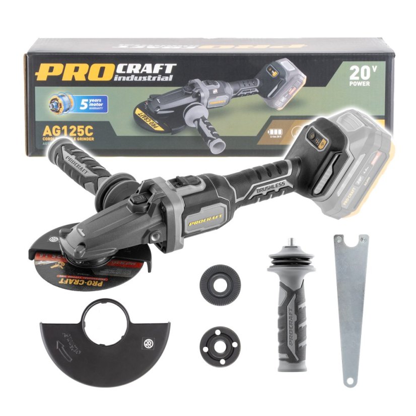 PROCRAFT AG125C-BB aku úhlová bruska s plochou hlavou