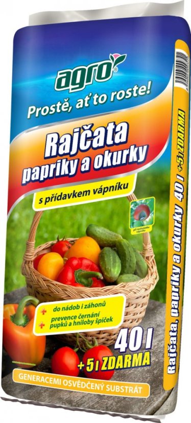 AGRO Substrát rajčata, papriky a okurky 45 l s přídavkem vápníku