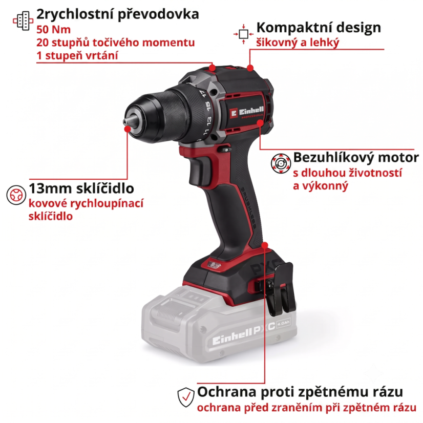 Aku vrtací šroubovák EINHELL PROFESSIONAL TP-CD 18/50-C Li BL ( PXC)