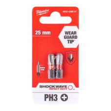 MILWAUKEE SHOCKWAVE bit 1/4" PH 3 x 25 mm, (balení 2 ks)