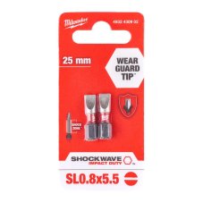 MILWAUKEE SHOCKWAVE bit 1/4" SL 0,8 x 5,5 x 25 mm, (balení 2 ks)