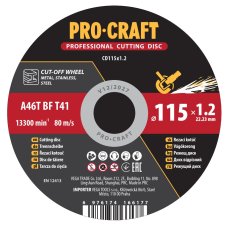 PROCRAFT rezný kotúč na kov 115 x 1,2 mm
